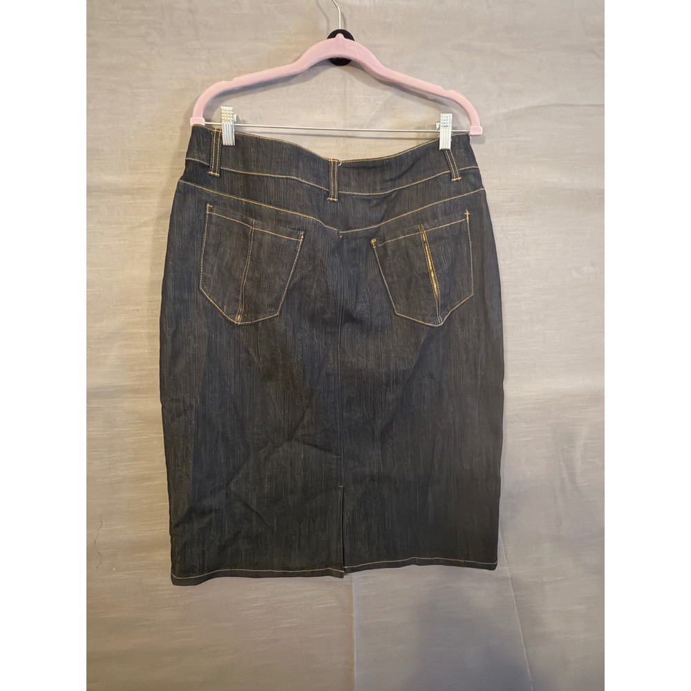 XL 155 Ashley Stewart NWT Dark Indigo Denim Pencil Skirt Contrast Stitch Pockets - Picture 3 of 7